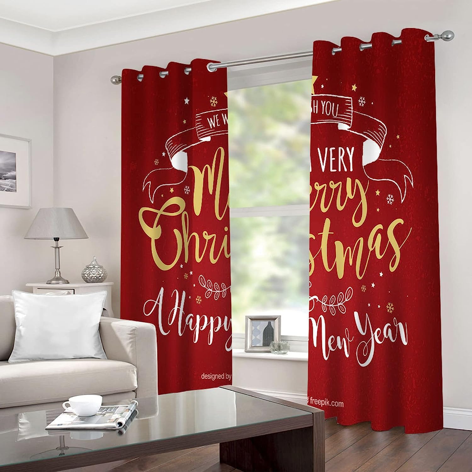 Cortinas De Habitación Infantil 3D Cartel Rojo De Navidad Cortinas Opacas Termicas Aislantes Frío Y Calor Reduccion Ruido Proteccion Intimidad para Hogar Dormitorio 2 Piezas 280 X 250 Cm -3U3C/M2G