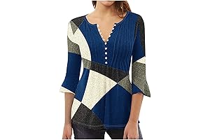 Women's V Neck 3/4 Sleeve Tops Casual Shirts Basic Summer Tees Loose...