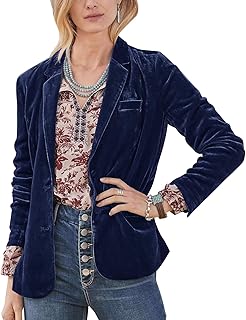 Women's Casual Velvet Blazer Notched Lapel Button Front Jacket Long Sleeve V Neck Jackets Coat Blazers