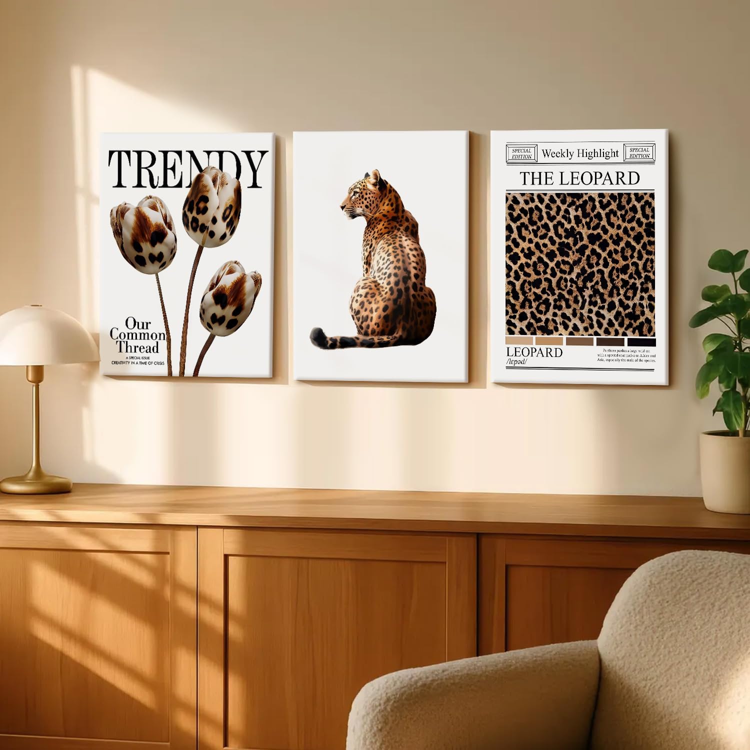 Naozon 3Pcs Fashion Leopard Print Canvas Wall Art Feminine Aesthetic Posters Prints Black and Gold Leopard Pictures Paintings Preppy Room Cheetah Wall Decor Dorm Living Room 16x24 Inch