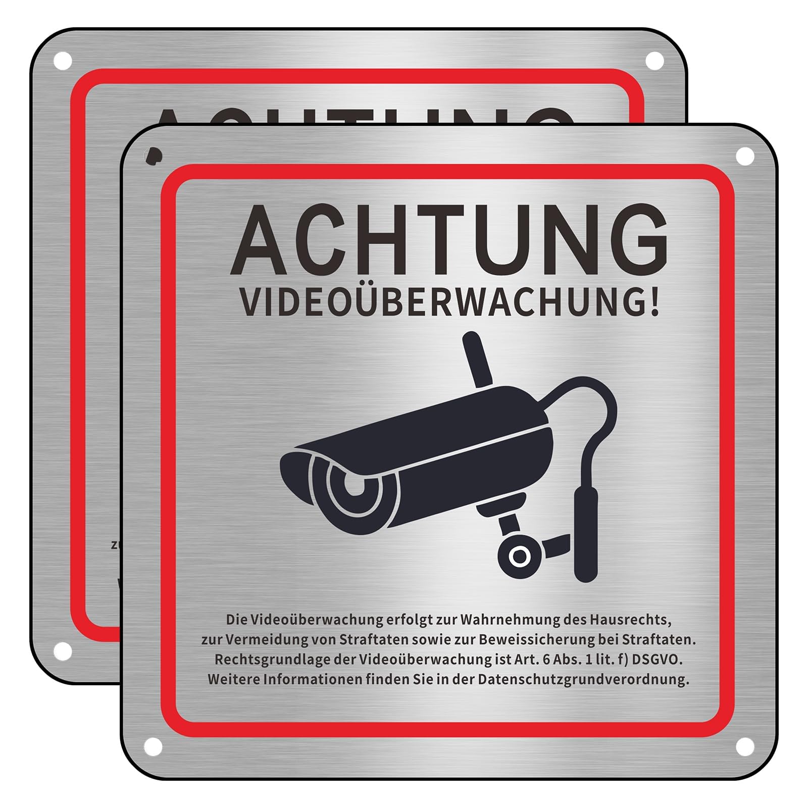 Videoüberwachung Schild, 2 Stück Schild Videoüberwachung Privatgrundstück, 15x15cm Aluminium Achtung Videoüberwachung Schilds, Schilds Kameraüberwachung für Überwachungskamera Oder Kamera Attrappe