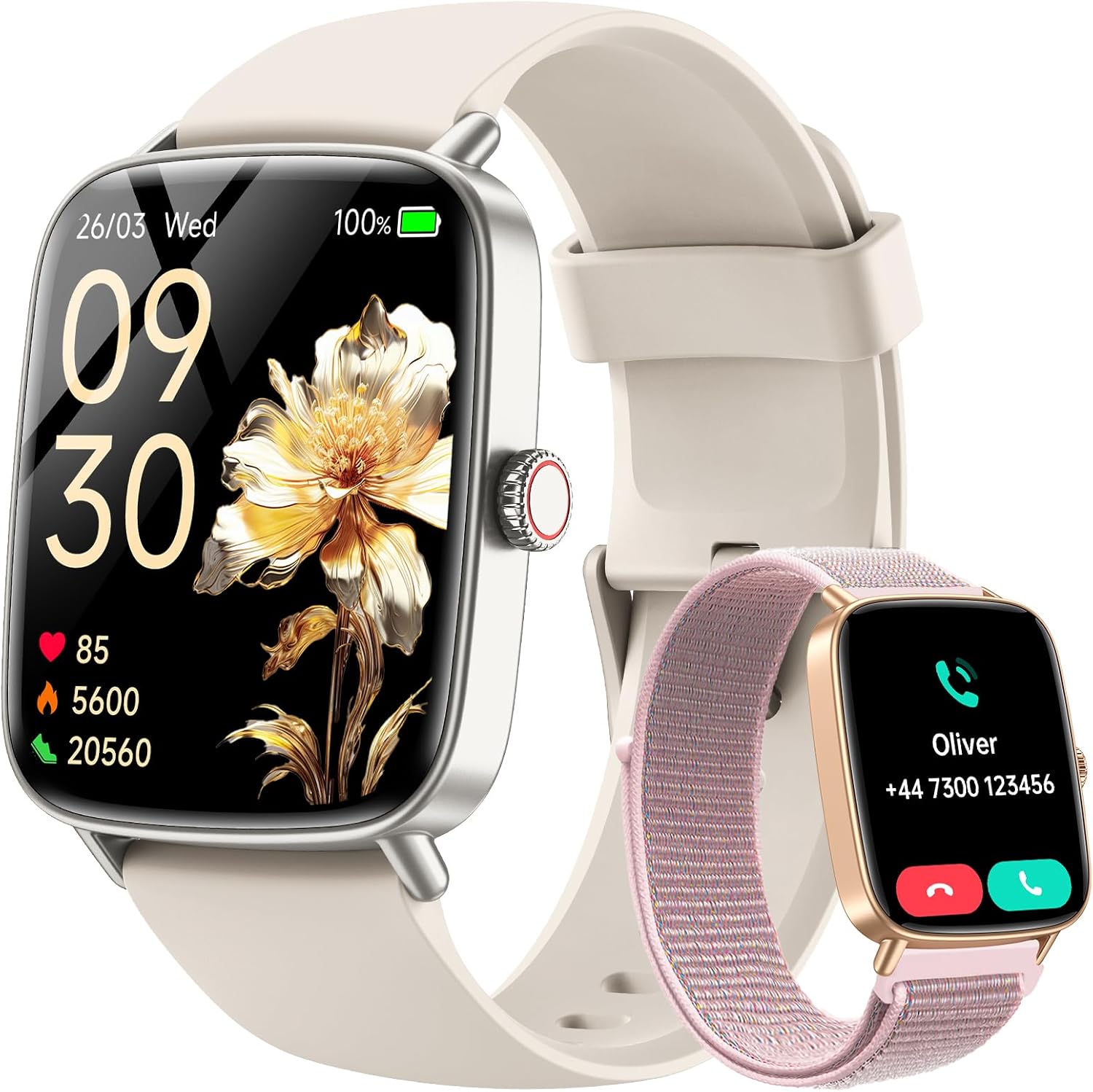 Gydom Smart Watch for Women, Answer/Make Calls, 1.85" HD Screen, 2 Bands