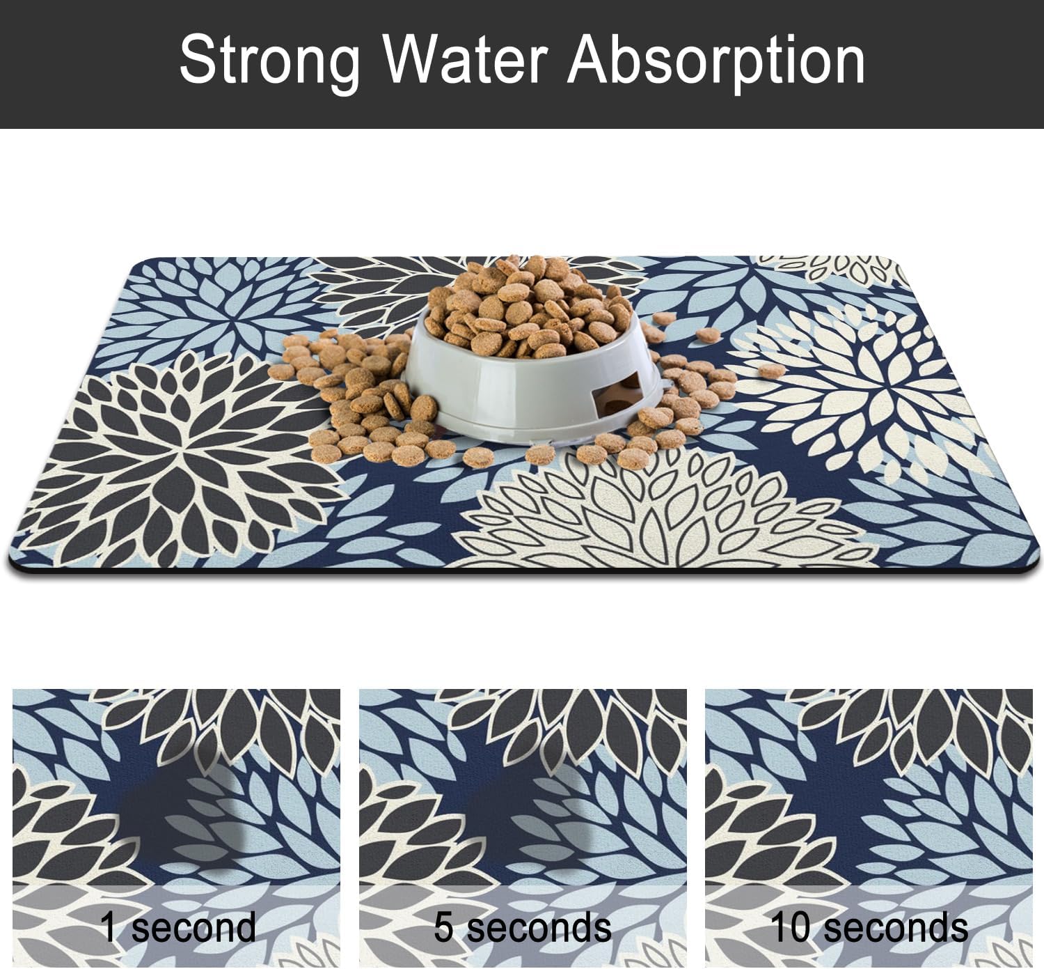 Dog Food Mats for Floors, Absorbent and Quick-Drying Pet Cat Food Mat,Anti-Fouling and Easy-to-Clean Pet Feeding Mat,Dog Bowl Mat for Messy Drinking Water Bowls.17x27, Bohemia Dahlia Floral Style
