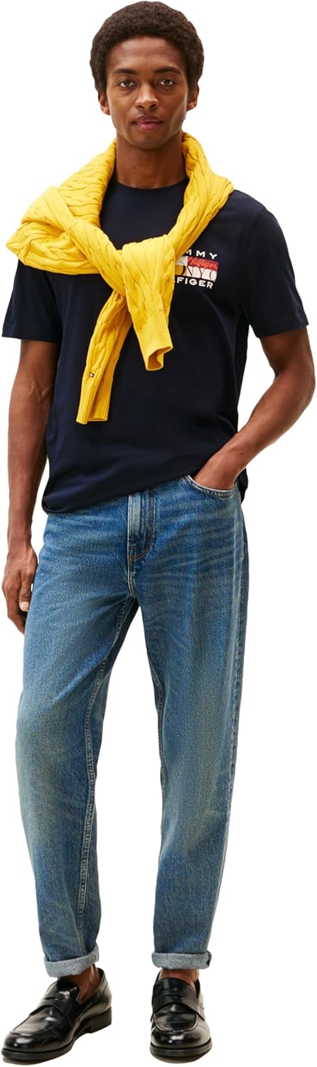 Tommy Hilfiger Mens Short Sleeve Cotton Graphic T-Shirts with Printed Color Flag Logo - Image 3