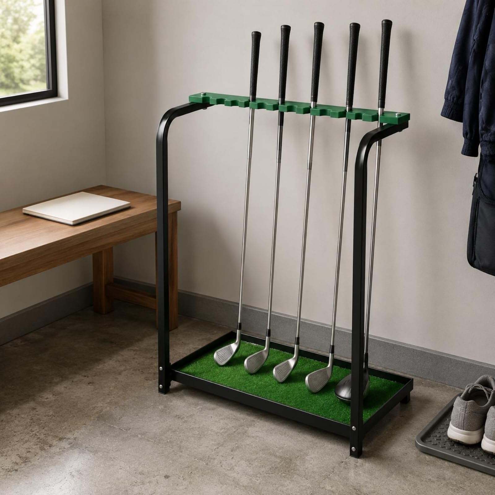 F Fityle Golf Club Rack Soporte Organizador Estante Repisa para Palos de Golf con Armazón de Acero y Base de Tablero Estructura Estable y Fácil de Reubicar