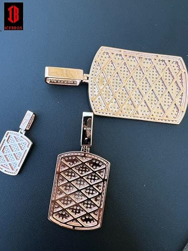 Moissanite 925 Sterling Silver Dog Tag Iced Out Charm Pendant Passes Diamond Tester (Small, White Gold) #TOP4