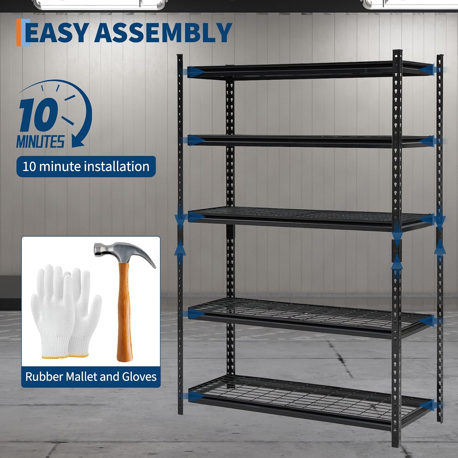 Garvee 47" Wide Storage Unit, 2200LBS Metal Freestanding Shelf, Black Storage Rack for Shop, Garage, Warehouse, Basement,Kitchen, Laundry Room-47 w x 18" d x 71" h