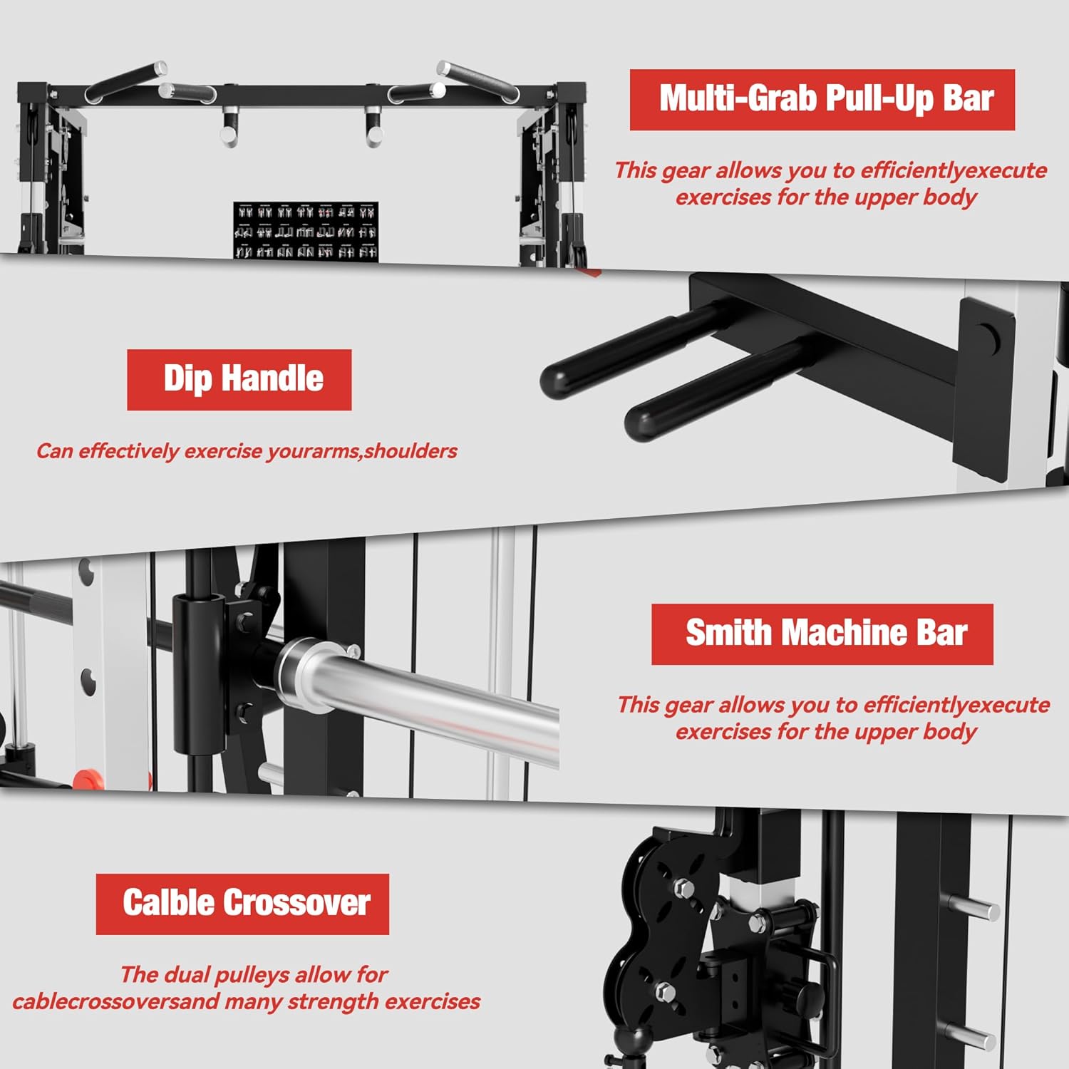 Waxman Smith Machine, 2200lbs Squat Rack with LAT-Pull Down System & Cable Crossover Machine, Training Equipment with Leg Hold-Down Attachment