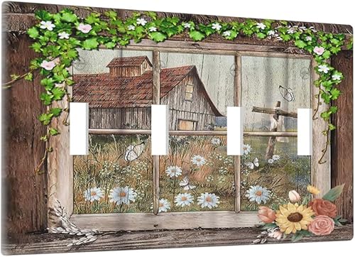 Miniatura 76 de Placa Cubierta de Interruptor de Luz de Palanca Individual con Diseño de Flor Botánica en Tablero de Madera Rústico Estilo Granja - Placa de Pared