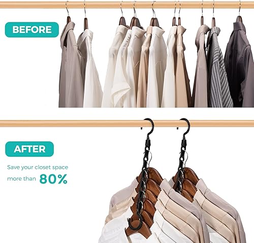 Miniatura 4 de HOUSE DAY Perchas de ahorro de espacio para ropa, paquete de 10 perchas mágicas negras, organizadores de armario y sistema de almacenamiento,