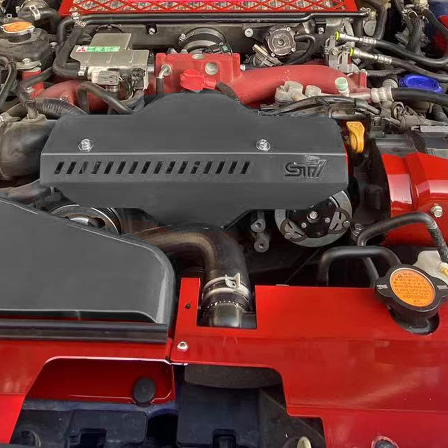 ITrims Radiator Panel Cover for Subaru WRX STi 2015-2021 Car Accessories Trim Water Tank Radiator Cap Protector Aluminum 3PCS Red