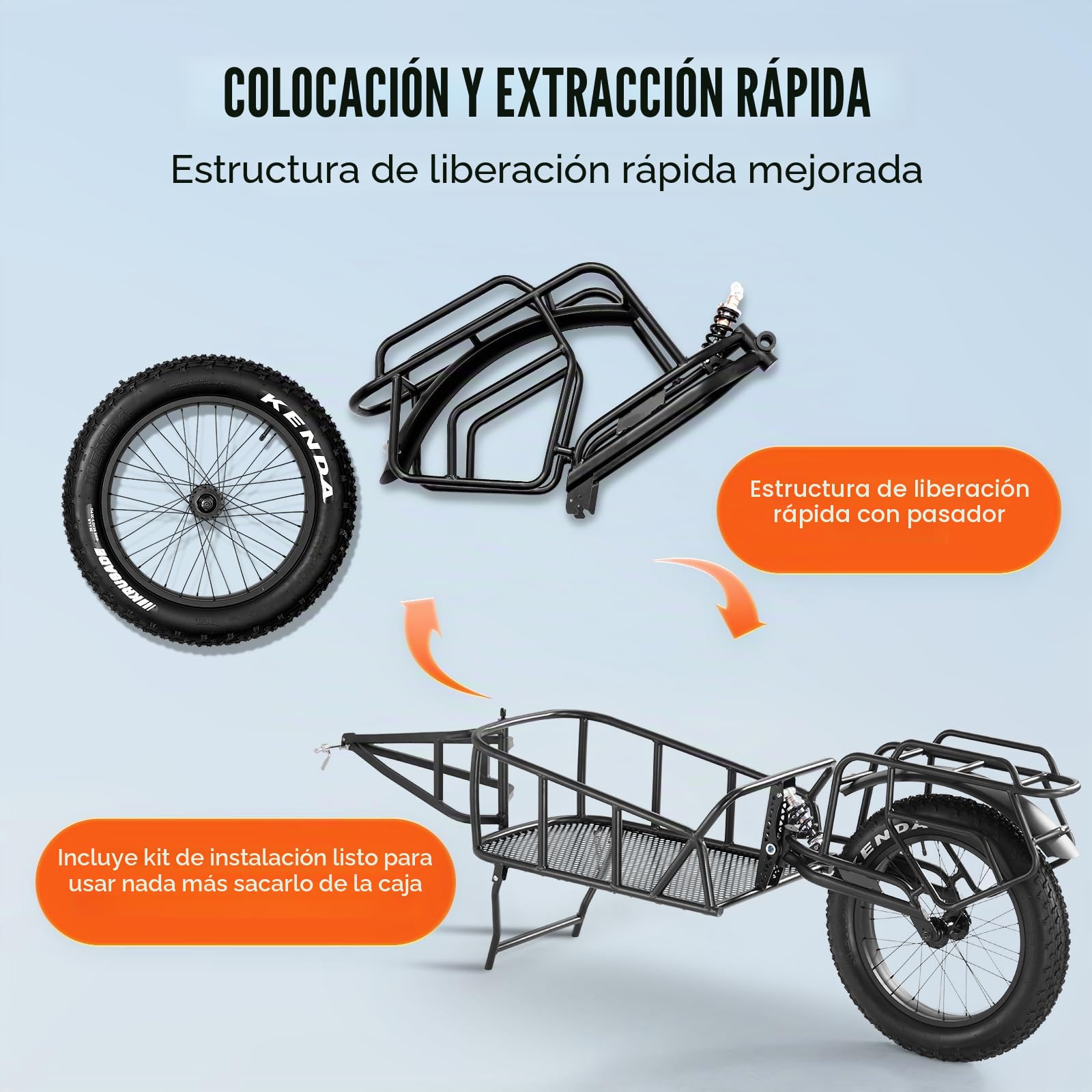 VEVOR Remolque de carga para bicicleta, capacidad de carga de 70 libras/275 libras, carrito de bicicleta resistente, estructura de liberación rápida con enganche universal, ruedas de 20 pulgadas, se