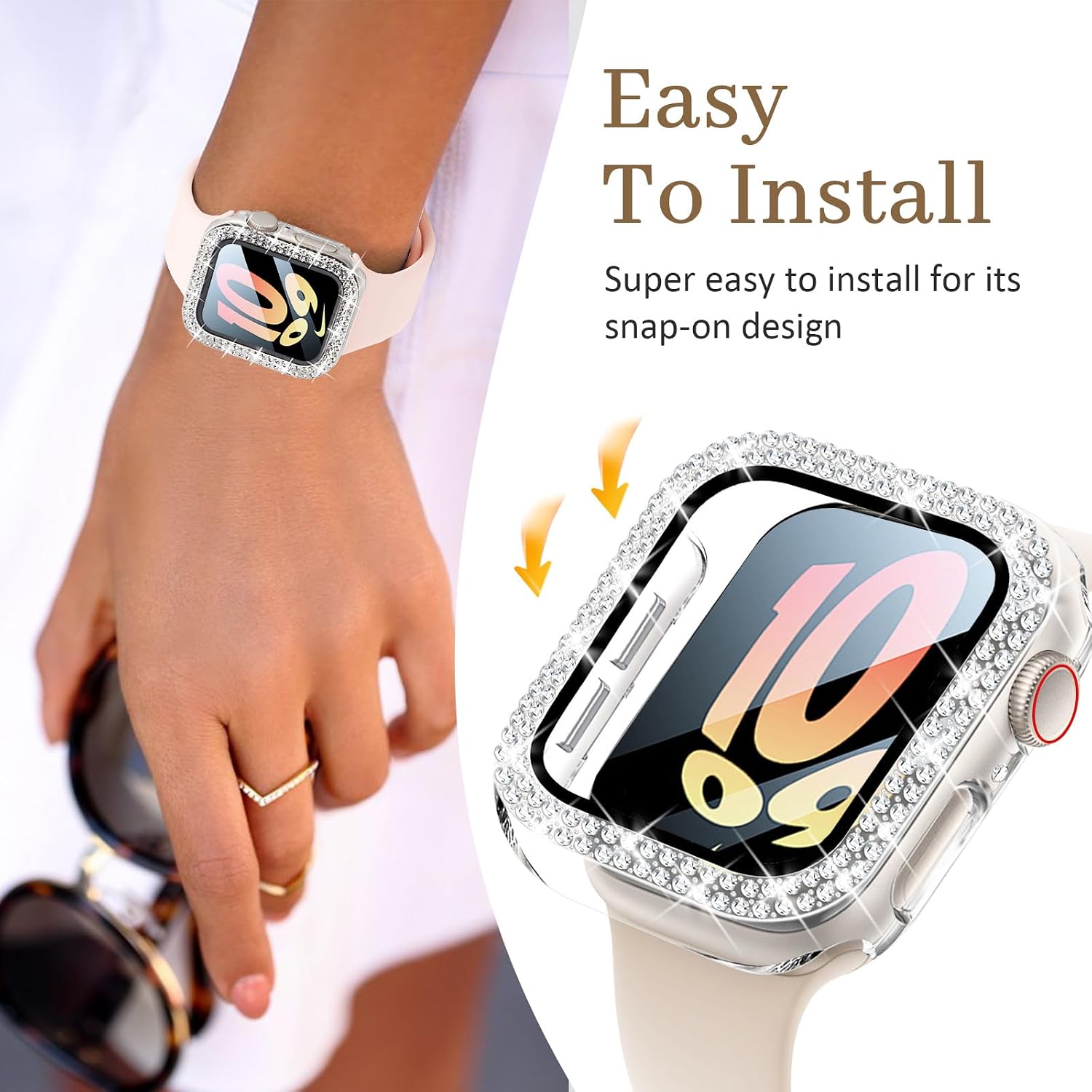 Newlibery Bling Watch Case with HD Screen Protector Women Compatible with Apple Watch 40mm Diamond Protective PC Face Cover Frame Protector for iWatch Series 6/5/4/SE/SE2/SE3 Clear