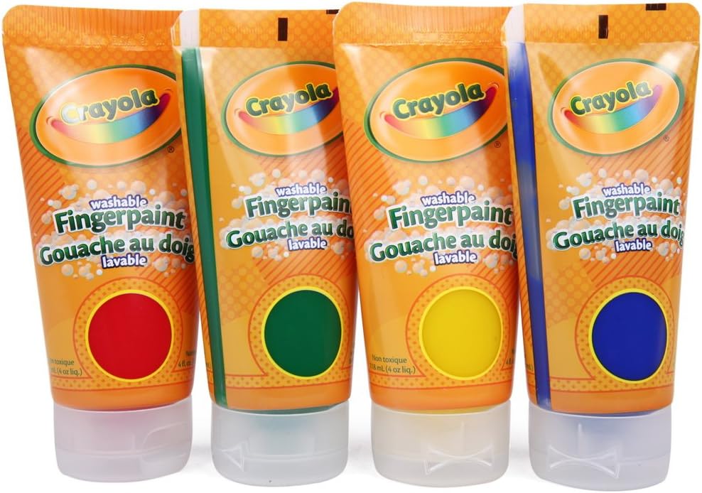 Crayola Washable Finger Paints, 4-Count ( 4 ounce tubes ), Red, Blue, Yellow and Green