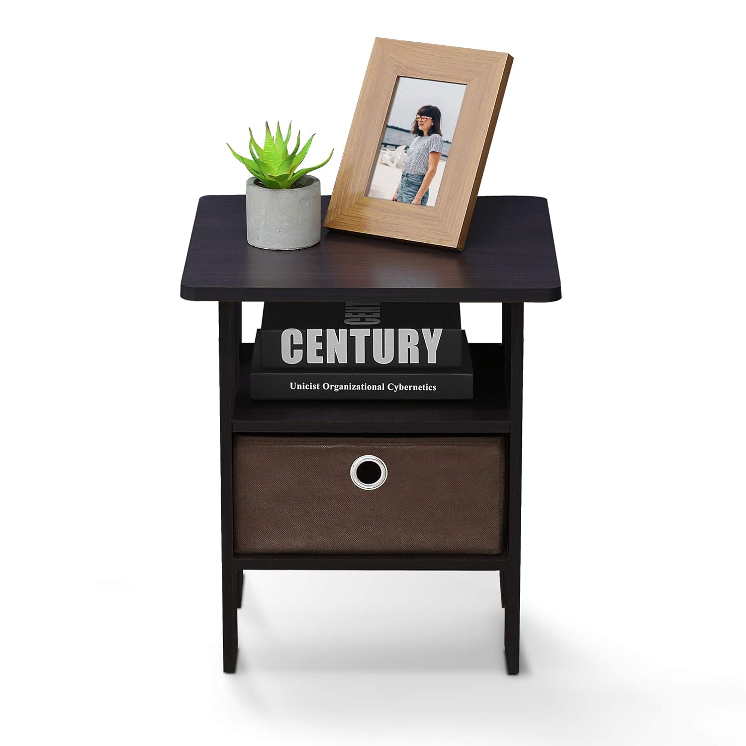 Furinno Andrey Side Table, Nightstand with Bin Drawer, Dark Walnut, Set of 2 - Image 6