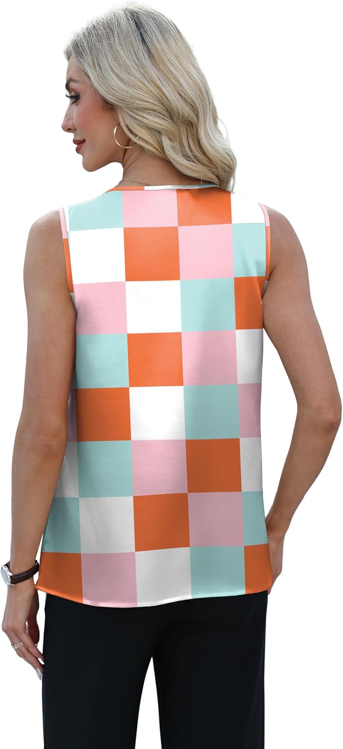 OFEEFAN Womens Tank Tops V Neck Silk Satin Camisole Pleated Sleeveless Blouses Dressy Casual Business Summer Basic Tank Shirt - Image 5