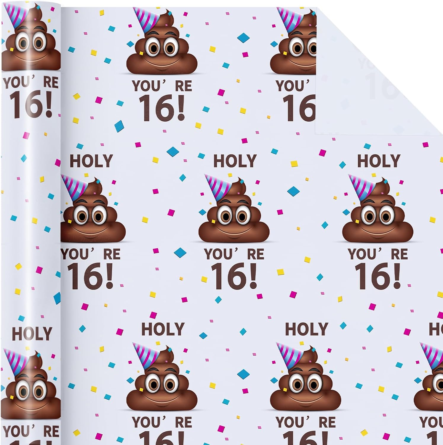 WRAPAHOLIC Funny 16th Birthday Wrapping Paper - Mini Roll - 17 Inch x 33 Feet - Holy Shit You're 16 Design for Birthday, Party, Prank image 2