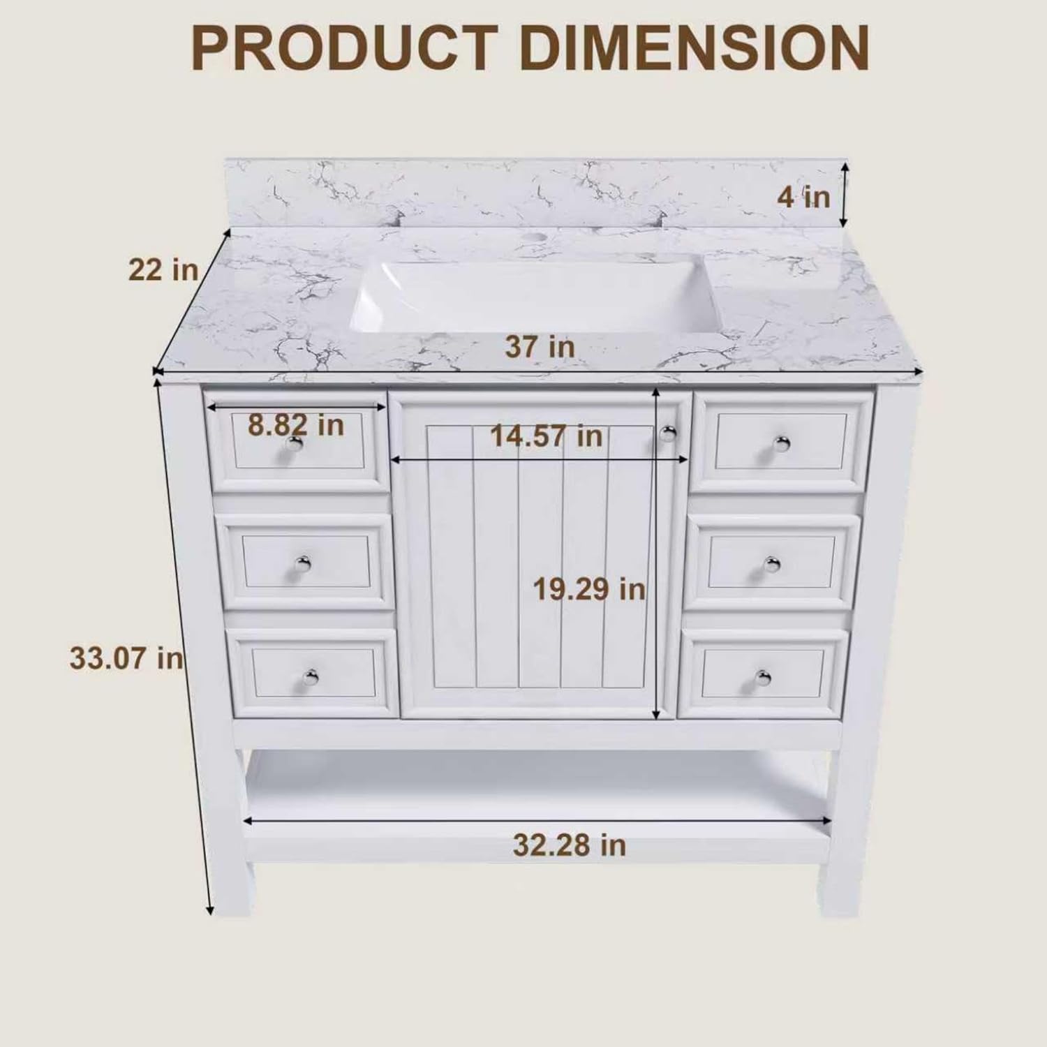 36 Inch Bathroom Vanity with Sink&Countertop,Carrara White Sintered Stone Vanity Top with Sink&Backsplash,Bathroom Cabinet Set with Cabinet & Drawers(Single Hole)