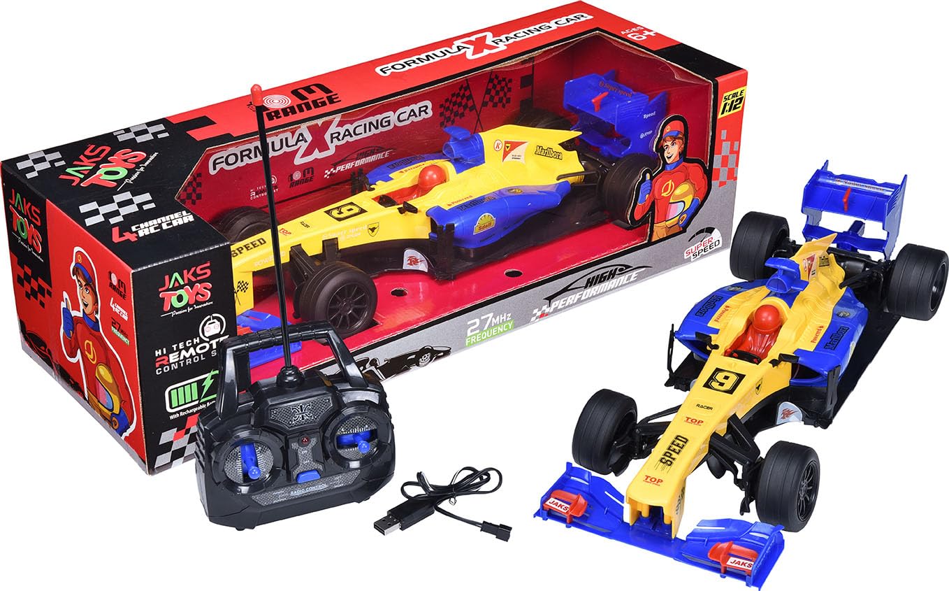 Formula X Racing Car High Speed Remote Control RC Formula One Rechargeable Battery, Gift for Boys, Girls, Kids, Birthday, Indoor Outdoor Play (BLUE BUMPERS RED DRIVER)