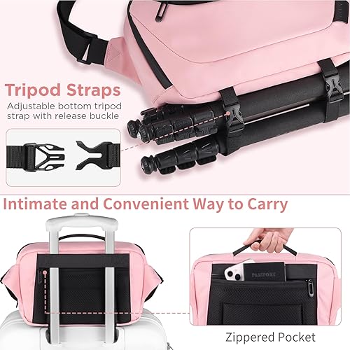 Miniatura 5 de Bolsa bandolera para cámara, funda impermeable para cámara con soporte para trípode, DSLRSLRSLRsin espejo, bolsa cruzada para fotógrafos, color rosa
