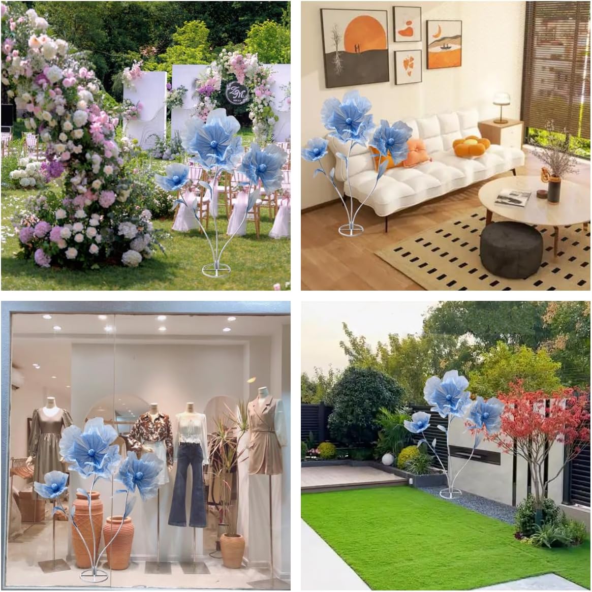 Giant Flowers for Decoration - 5.58 Ft Adjustable Waterproof 3D Silk Faux Large Flowers Decor for Birthday Party Garden Office Home Wedding Hotel Shop Window Display (Blue) - Image 6