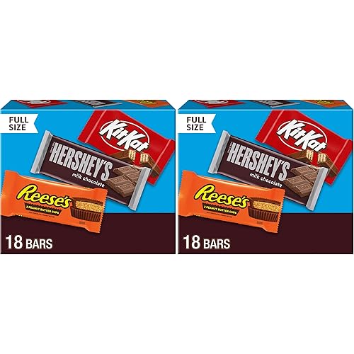 HERSHEY'S, KIT KAT and REESE'S Assorted Milk Chocolate, Full Size Bars Variety Box, 27.3 oz - 18 Count (Pack of 2)