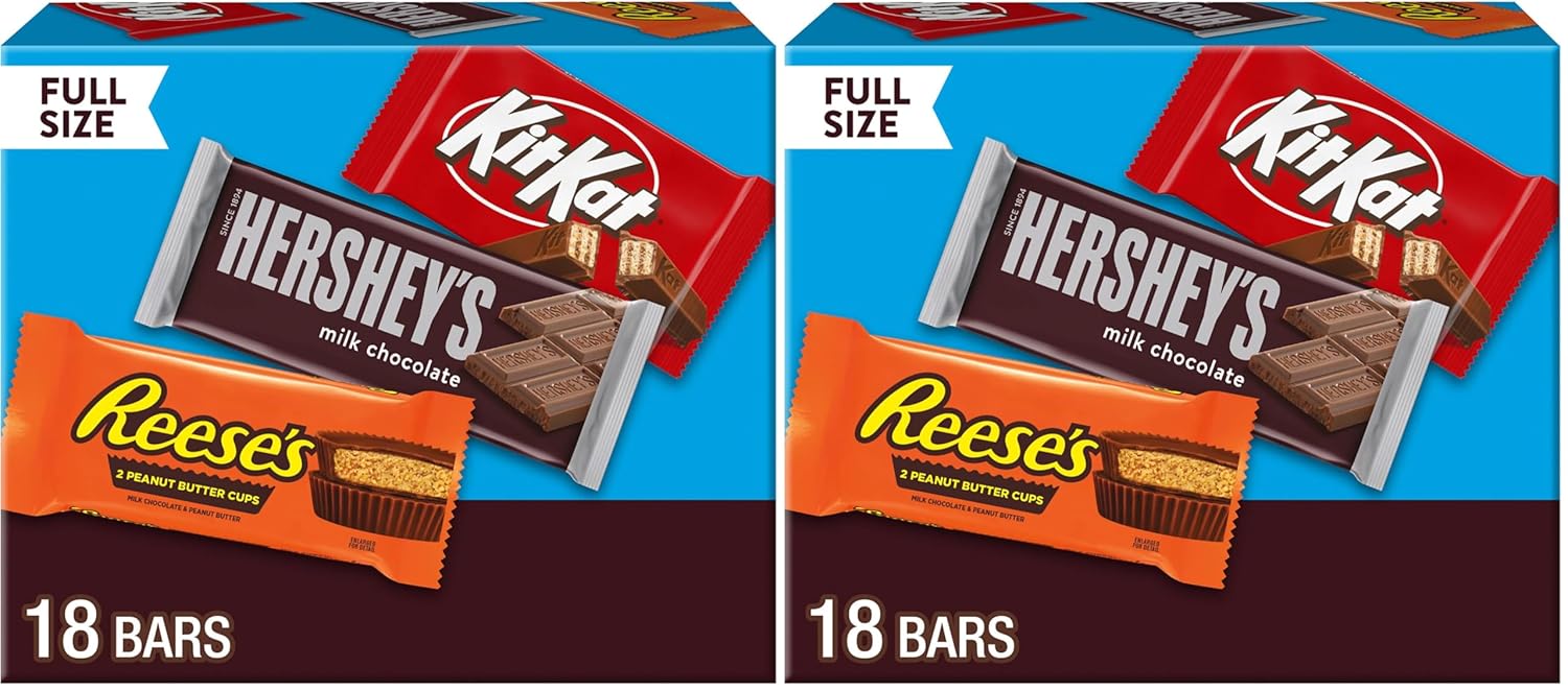 HERSHEY'S, KIT KAT and REESE'S Assorted Milk Chocolate, Full Size Easter Candy Bar Variety Box, 27.3 oz (18 Count) (Pack of 2)