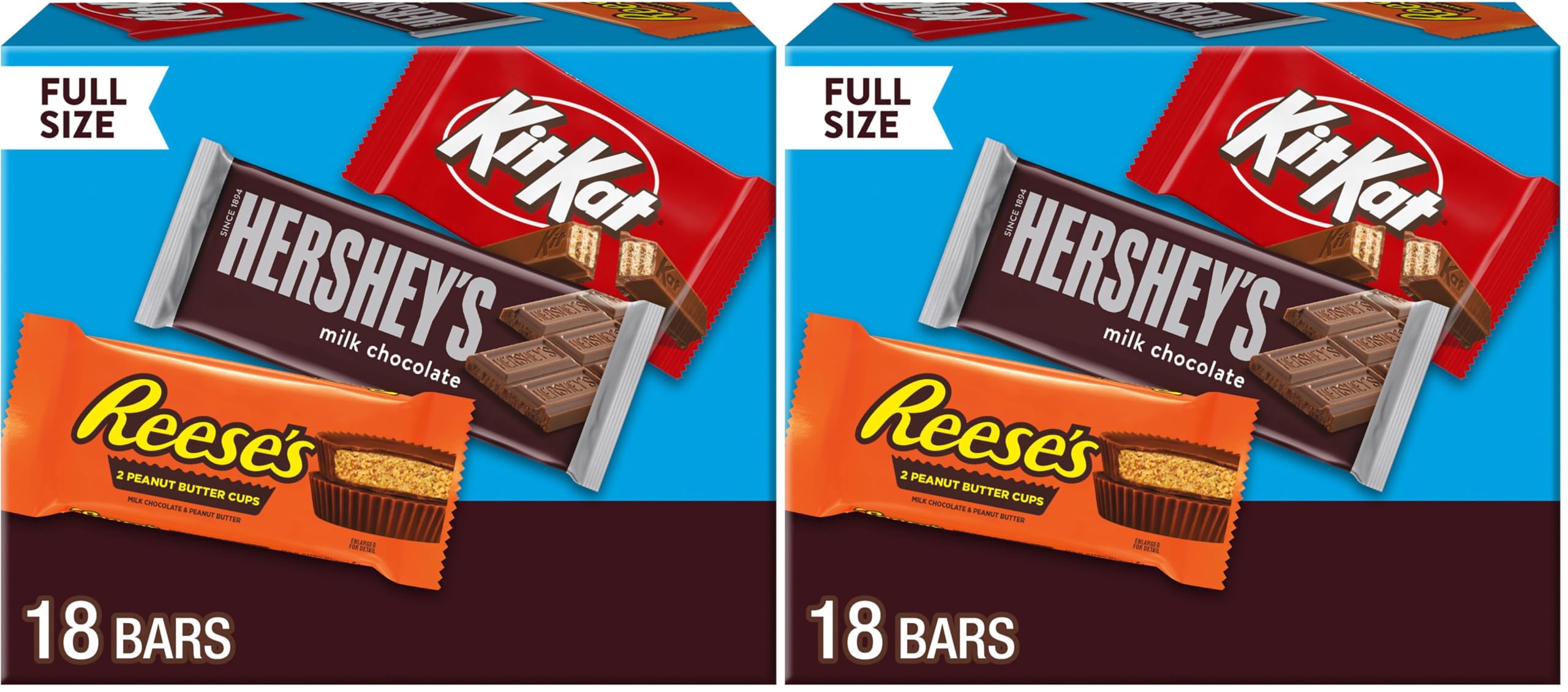 KIT KAT and REESE'S Assorted Milk Chocolate, Full Size Easter Candy Bar Variety Box, 27.3 oz (18 Count) (Pack of 2)