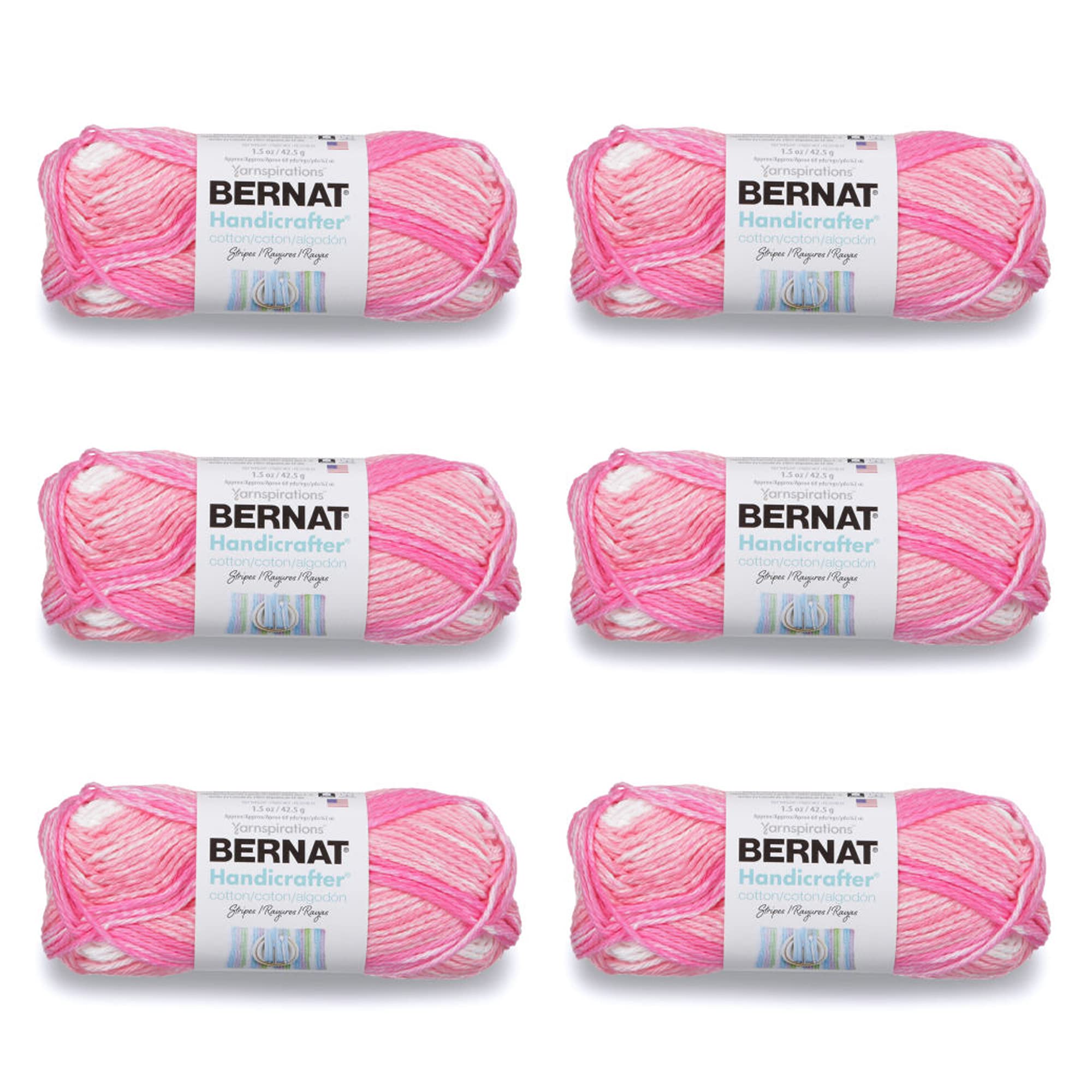 Hilo Bernat Handicrafter Cotton Stripes de rayas rosadas, pack de 6 ovillos de algodón