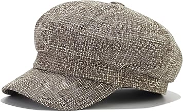 JFAN Octogonal Hat Berets Women's Caps Newsboy Cap Classic Plaid Women's Bowler Hat Vintage Style Soft Fabric Balloon Cap for Ladies Spring/Summer