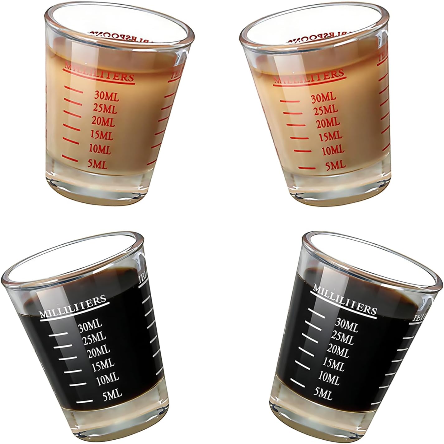 4 Pack Shot Glasses Measuring cup Espresso Shot Glasses, 26 Incremental Markings with 4 Units (1oz, 2 Tbs, 6 Tsp, 30ml), Thick Base Liquid Measuring Glass for Liquor & Coffee