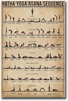 Canvas Painting Posters and Print Yoga Asana Sequence Poster Yoga Poster Yoga Knowledge Yoga Print Yoga Poses Poster Meditation Print Living Room Bedroom Decor Wall Decor 16x24inch wood Frame