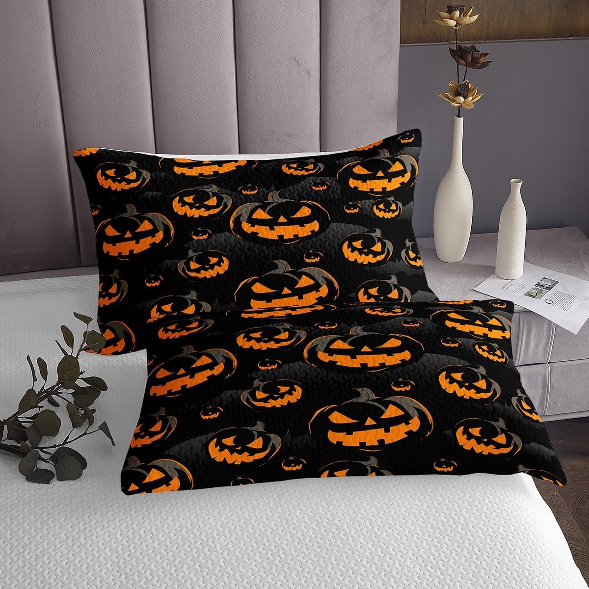 Erosebridal Rose Flower Skull King Bedspread,Vintage Halloween Decor Skeleton Skull Quilt Bedding Set for Kids Adults,Gothic Home Decor Horror Quilts Bed Set Colorful Floral Coverlet Set 3Pcs