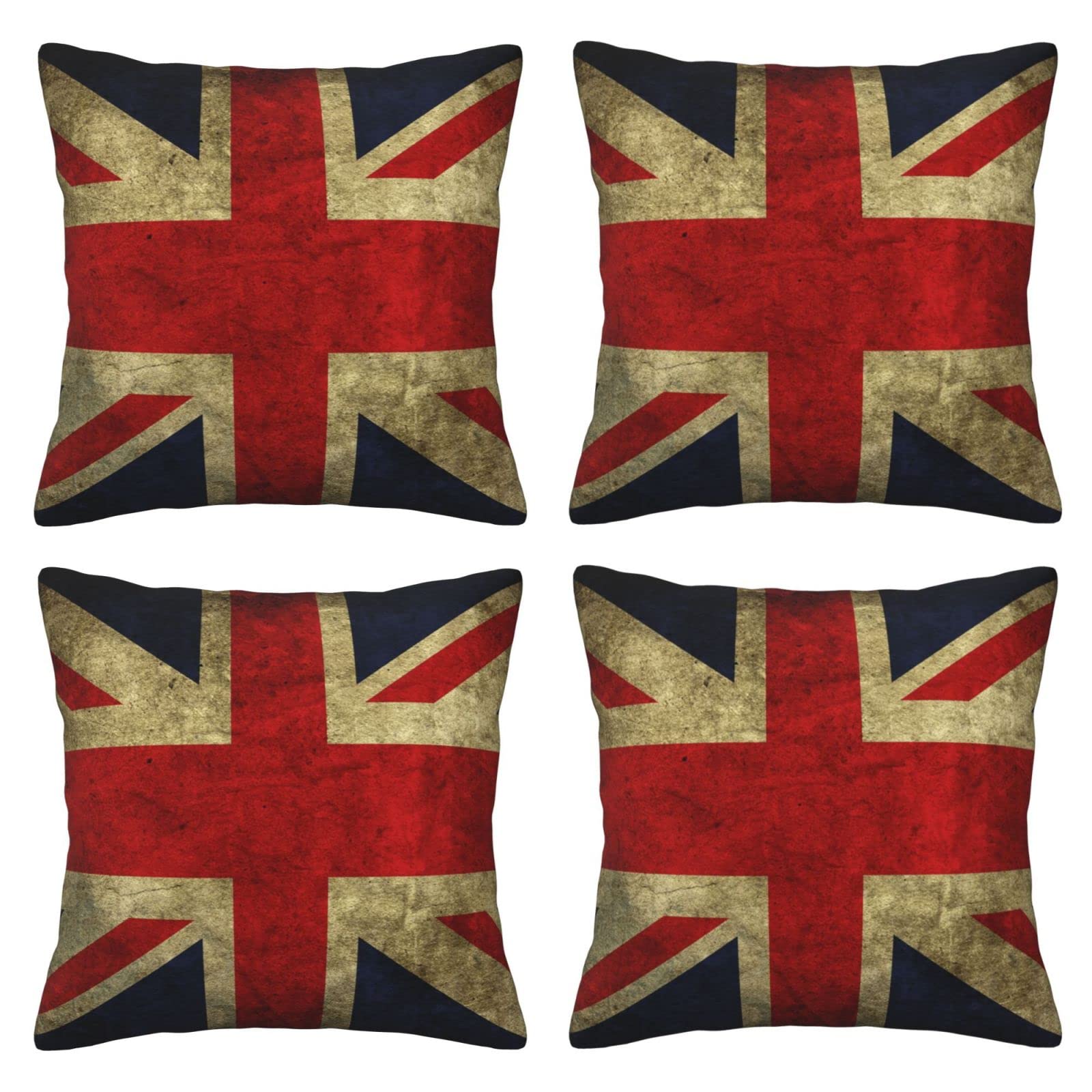 British Flag Throw Pillow Cases 4 Pack Square Pillowcases Super Soft Pillow Protectors With Zipper For Couch Livingroom Sofa Bed Office Car,30x30 Cm
