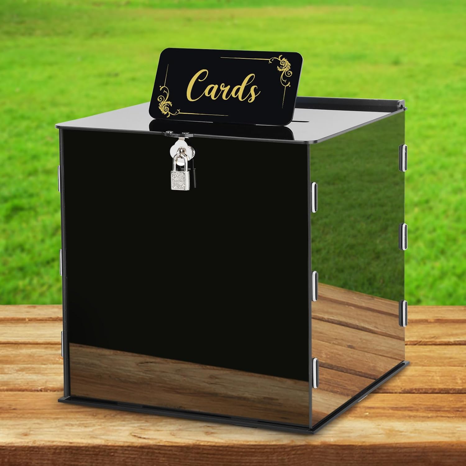 Fowecelt Black Acrylic Wedding Card Box with Lock Black Gift Card Box PVC Gift Cards Holder with Slot for Wedding Reception Bridal Shower Birthday Baby Shower Graduation Funeral Memorial Decor