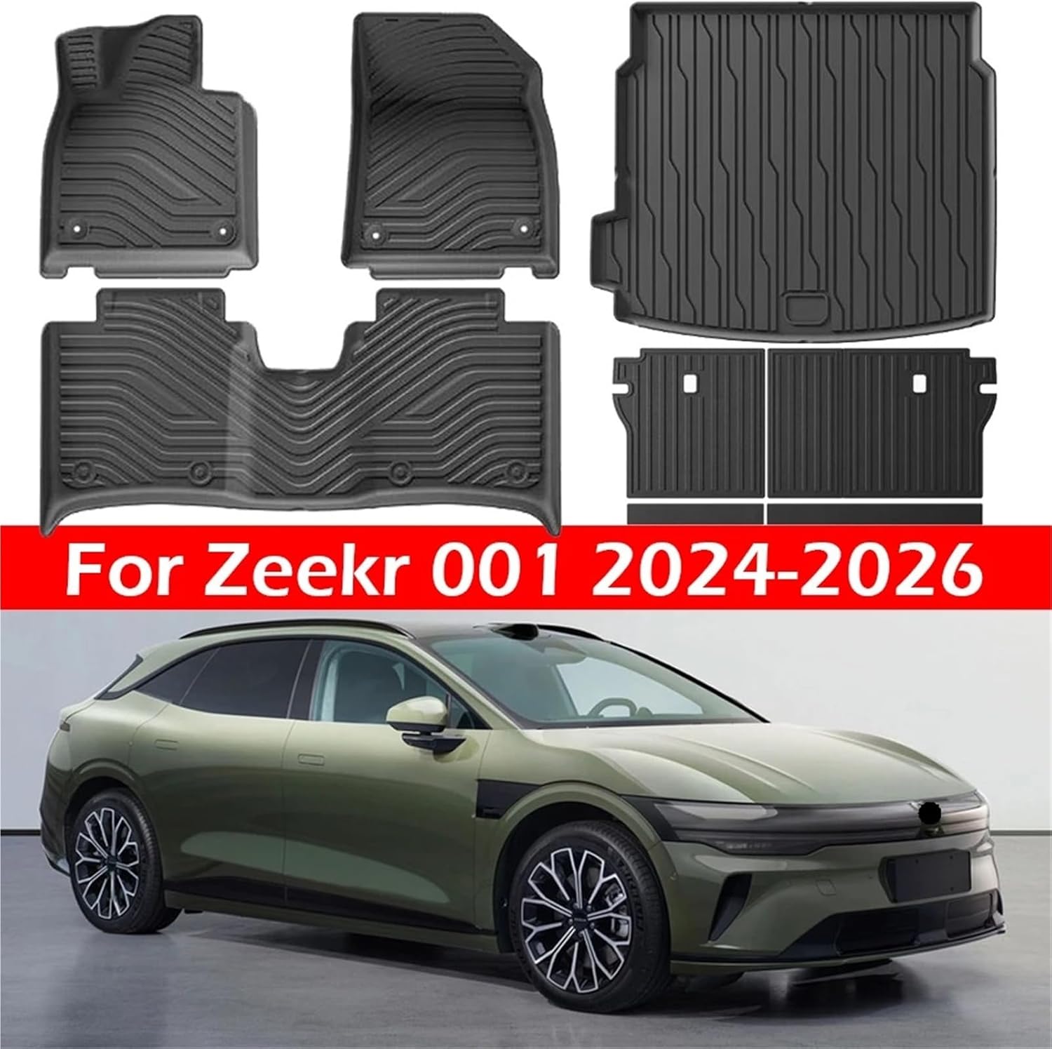 for ZEEKR 001 2024-2025 2026 All Weather Waterproof Car Floor Mats Cargo Liner Trunk Mat Interior Accessories Black(Floor Mats 6pcs)