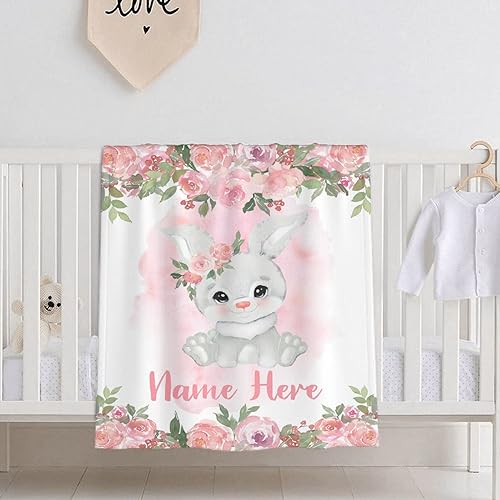 Miniatura 340 de Manta personalizada con diseño de jirafa y elefante, manta de franela suave, acogedora y ligera con nombre para sofá, cama, sofá, regalo, unisex