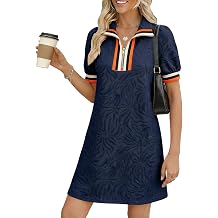BLENCOT Summer Dresses for Women Short Sleeve Sweatshirt Dress | Womens Fashion Cute Mini Shirts Dress Half Zip V Neck Puff Short Sleeve Colorblock Outfit with Pockets