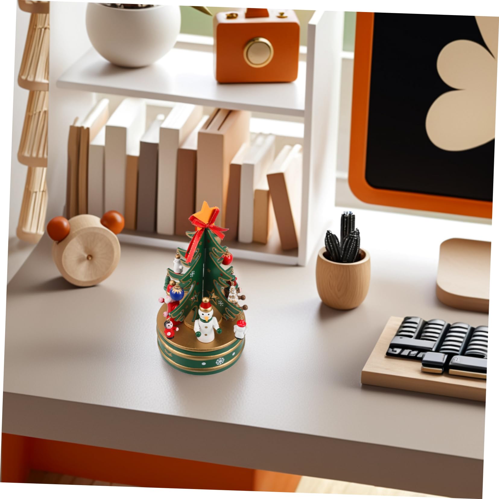 VICASKY Carillon in Legno a Forma di Abete Verde, Musicale e Rotante, Decorazione Natalizia per Regali e Arredare Ambienti dal Design Incantevole Stili Multipli