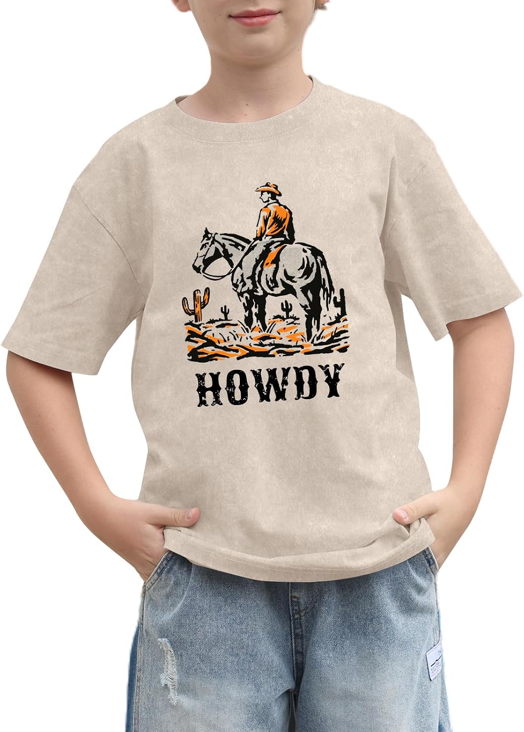 Boys Howdy Shirt Rodeo Western Graphic Letter T-Shirt Kids Toddler Funny Cowboy Country Acid Wash Tees Tops