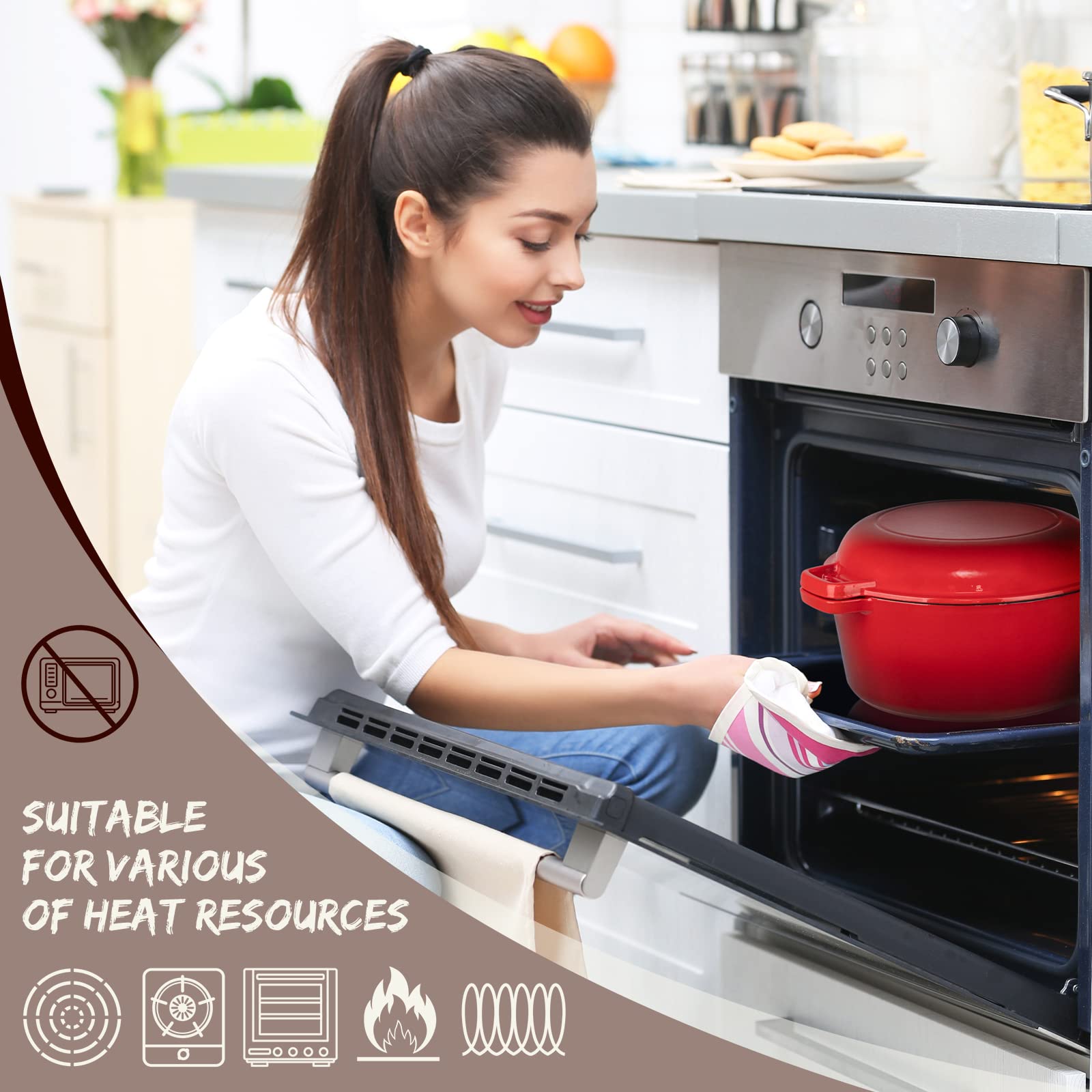 Overmont Forno olandese 2 in 1 in ghisa smaltata con coperchio e libro di cucina per induzione, elettrico, grill, piano cottura, cottura del pane (5 quarti)