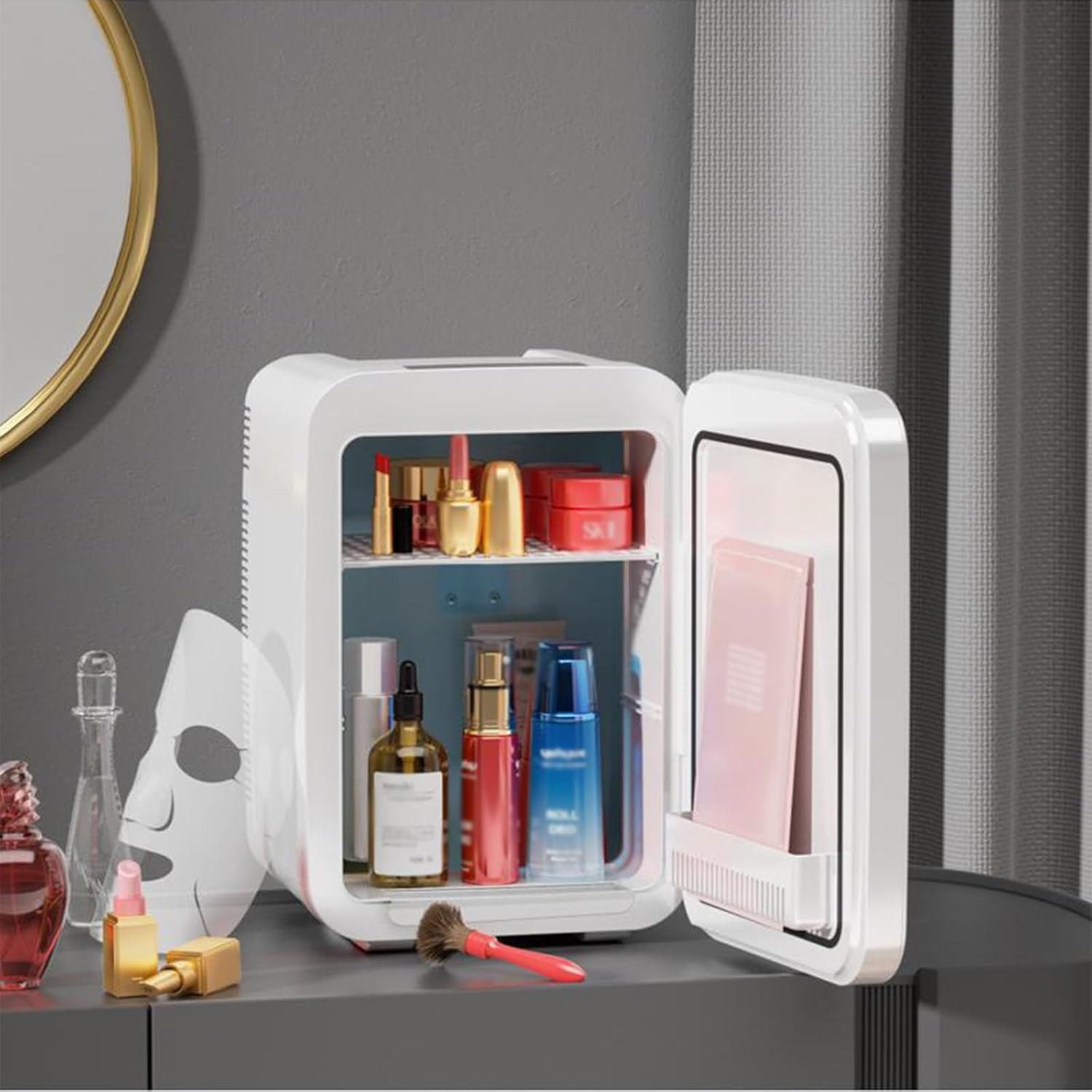 Portable Mini Fridge, Makeup Small Refrigerator, Compact Fridge for Kitchen, Dorm, Apartment, Office, Camping, Travel, Truck, Boat(Color:White)