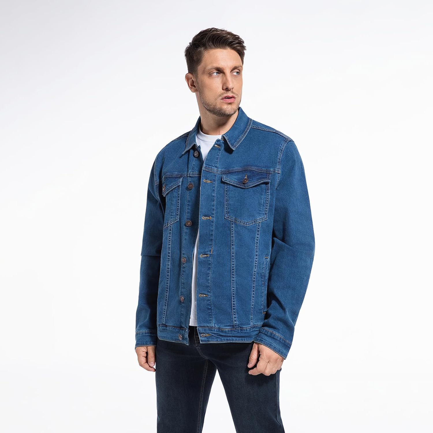 FASHIONSPARK Men’s Rugged Wear Button Down Denim Jacket Fashion, Classic Long Sleeve Jean Jacket