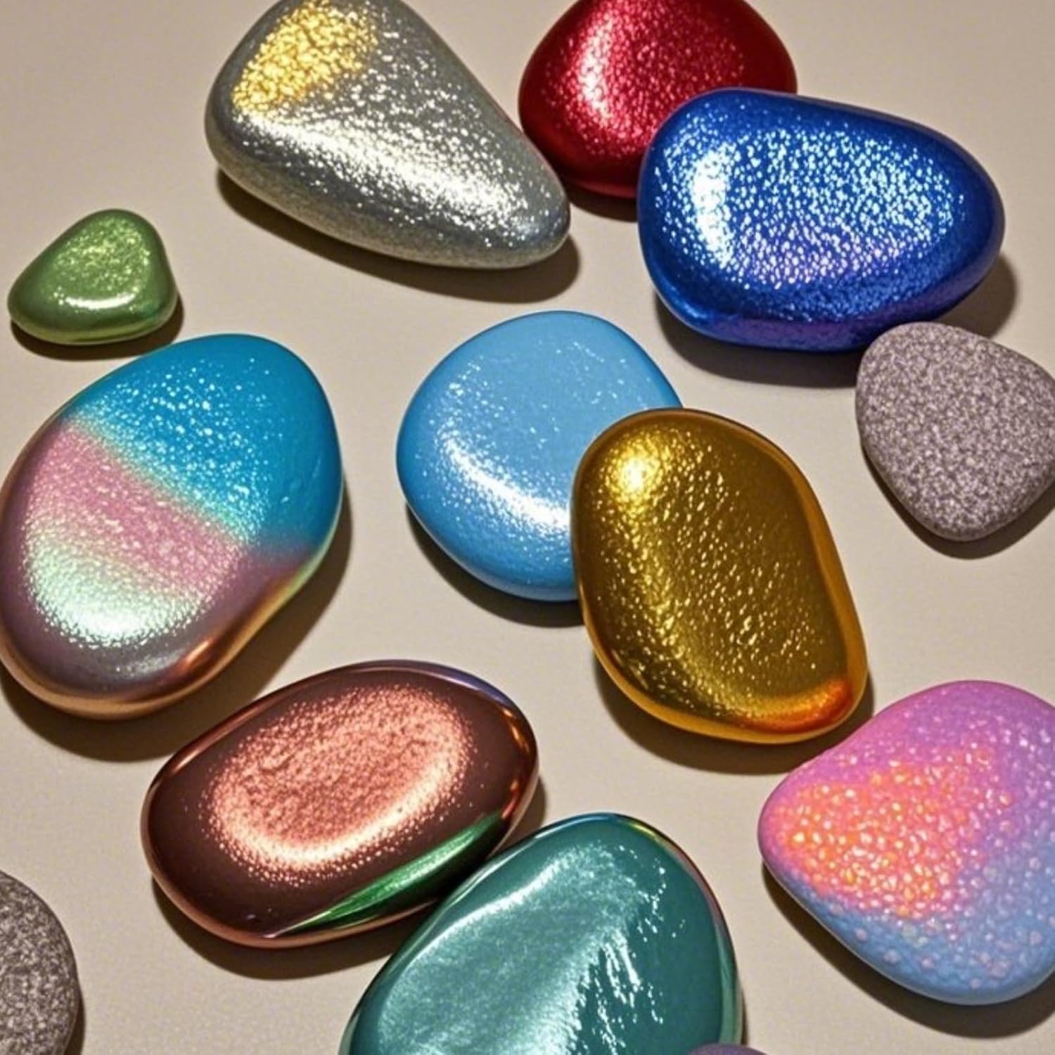 Shimmer Metallic Acrylic Paint Chalk Paste 1.7oz/50ml, Ideal for Wood/T-Shirts/Glass/Stone, DIY Crafts Projects Glitter Pearlescent Golden Pigment Suitable for Beginners Artists (15pcs Metallic Acrylic Paint Set)