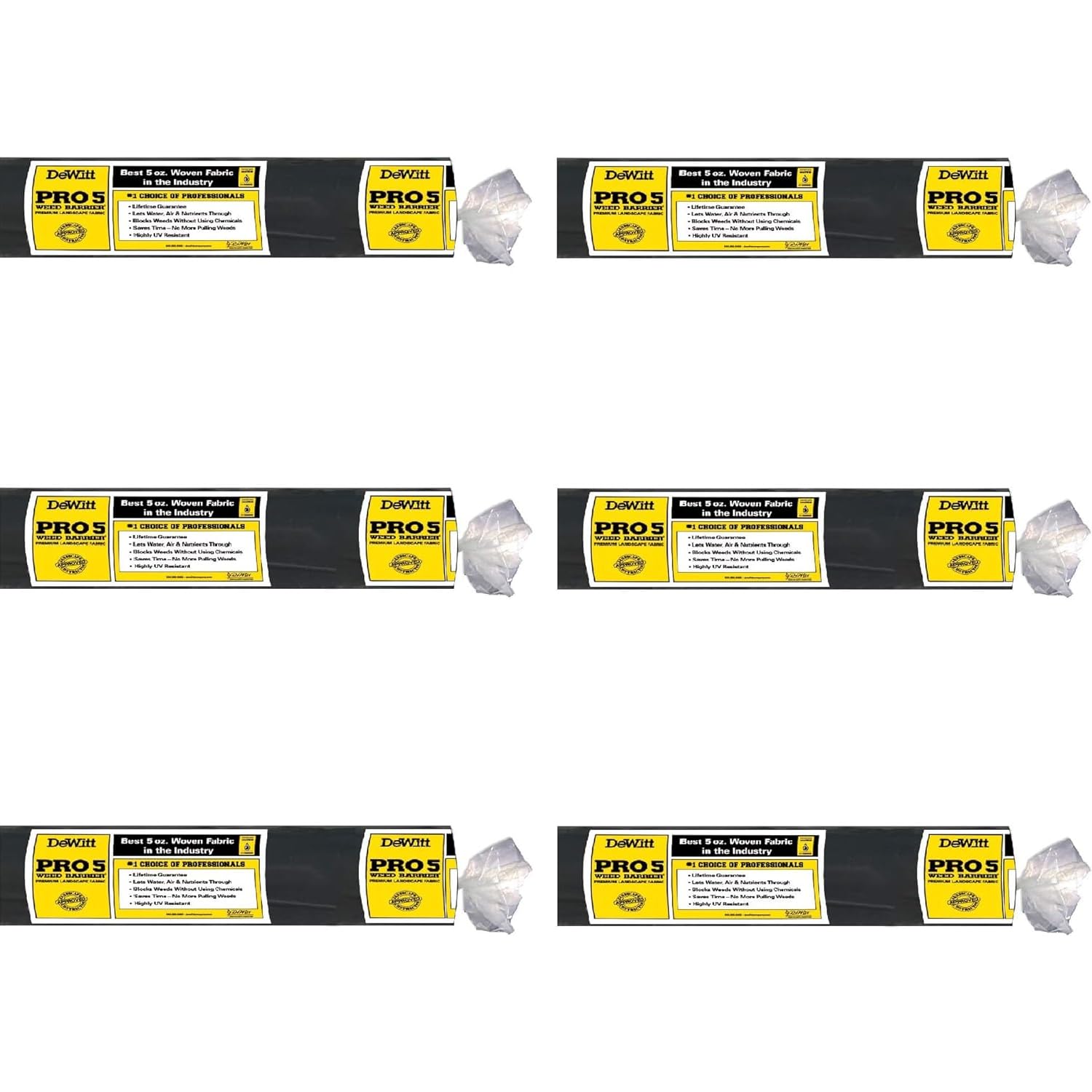 DeWitt 6-Pack Pro-5 Weed Barrier Fabric 5 oz, 4 x 250 Feet – Heavy-Duty Woven Landscape Ground Cover Mat for Raised Garden Bed, Greenhouse Gardening,