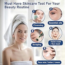 Beomeen Face Brush 2 in 1, Silicone Facial Cleansing Exfoliating Brush Soft Bristles Pore Deep Cleansing, Jade Face Roller Skin Care Tools, Manual Dual Face Wash Scrub Brush Massaging Gift, BlackGreen