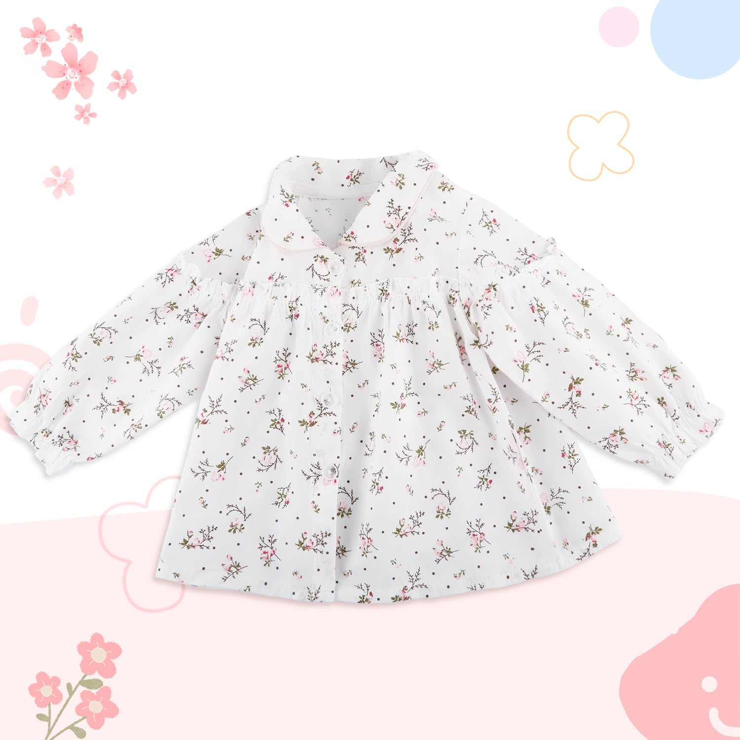 Fall Long Sleeve Baby Girl 1-3T Tops Pink Floral Toddler Girls Blouse Fall Outfit - Image 5