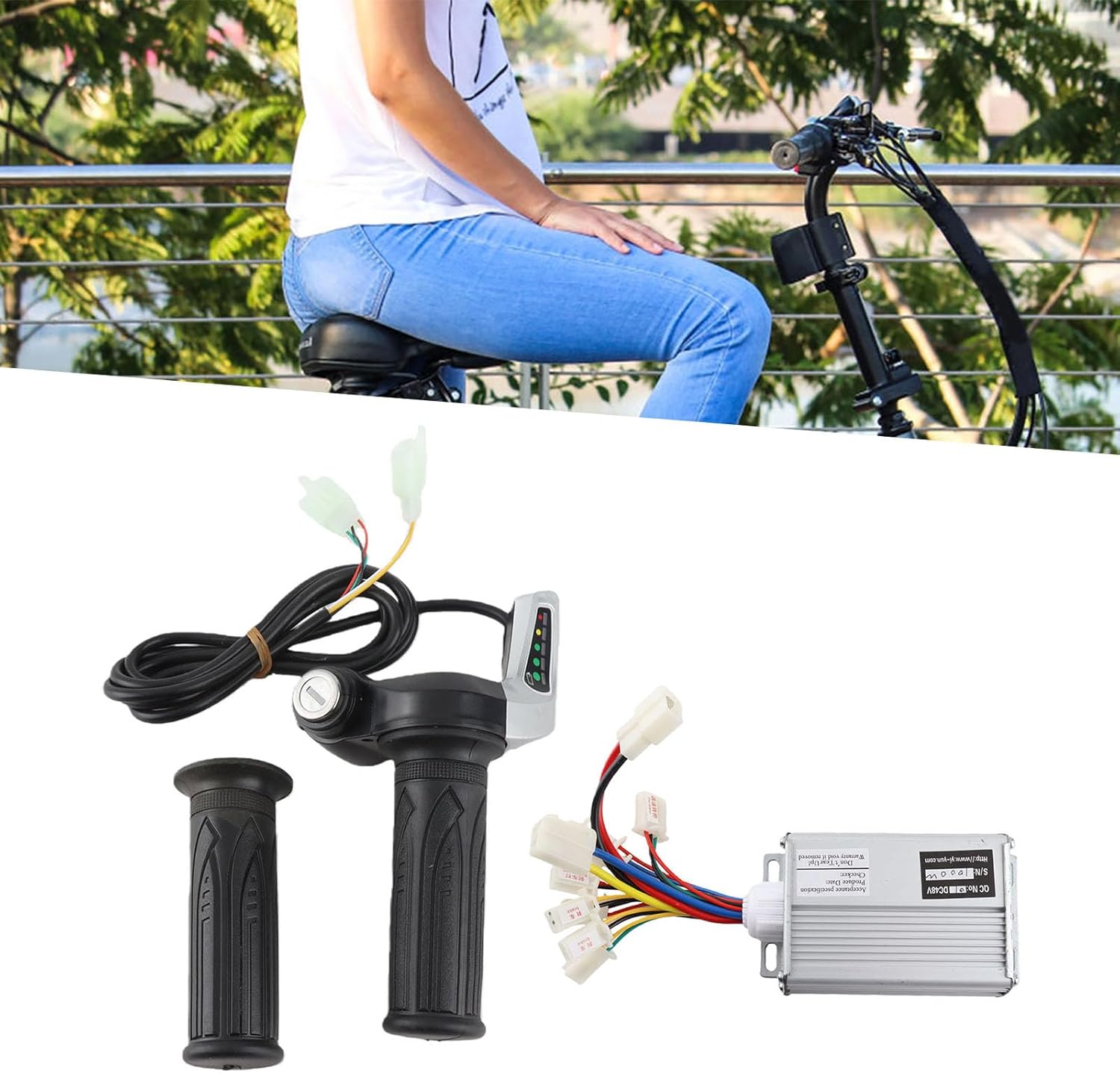 Bnineteenteam 36v 48V 1000W Motor Brushed Speed Controller with Locking Throttle Grip & Power Display for E-Bike
