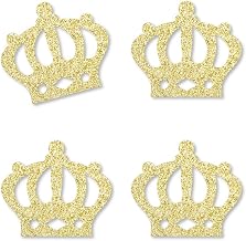 Big Dot of Happiness Gold Glitter Prince Crown - No-Mess Real Gold Glitter Cut-Outs - Royal Prince Charming Baby Shower, Birthday Party Confetti - Set of 24