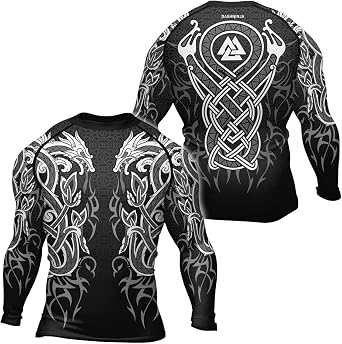 Viking Ranked BJJ Rashguard for Men Long Sleeve Compression Fight Wear MMA, Jiu Jitsu, Wrestling, Training